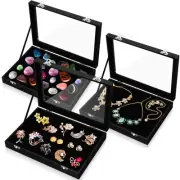 3 Pcs Wooden Jewelry Box Glass Top Display Cases for Collectables with Glass ...