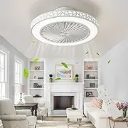 IZOWE Ceiling Fan with Lights, 19'' Low Profile Flush Mount Bladeless Ceiling Fan Light Remote Control Dimmable 36W 6 Wind Speeds Reversible Quiet Timing Iron LED Small Ceiling Fans