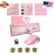 Vintage Pink Mechanical Keyboard with White LED & Gaming Mouse Combo - Ergonomic