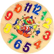 Vaguelly Child-Friendly Clock Wooden Blocks Puzzle Toy Early Learning Educational Toy