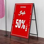 Alpen Outdoor Metal A Frame Sign Double Sided Poster Board Foldable Display Advertising Frame, Freestanding Sidewalk Poster Stand Bars Cafes Wedding, for A1 Size 60x90cm