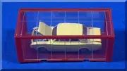 VINTAGE 1960s MINI DINKY DIECAST VEHICLE WITH RED GARAGE - YELLOW FORD CORSAIR