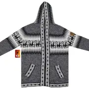WOMEN HANDMADE ANDEAN ALPACA GRAY ZIP HOODIE SWEATER SZ XL SLIM FIT