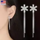 Women 925 Sterling Silver Jewelry Crystal Earrings Snowflake Tassel Stud 1266