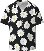 [ASBBTYG] White Daisy 2 Print Men's Hawaiian Shirts Stylish Cuban Collar Short Sleeve Shirt Tropical Patterns