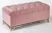 Sunny DécorBed end Storage Tufted Velvet Bench with Gold Metal Legs -Soft Pink 100cm x 41cm x 47cm- Mid-Century Modern