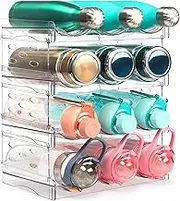 Water Bottle Organizer for Cabinet, Stackable Water Bottle Storage Fridge Bottle Rack Holder for Kitchen, Sports Flask Tumbler Travel Mug Cup Organizer (Clear - 4)