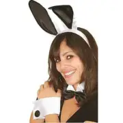 SEXY NAUGHTY BLACK WHITE BUNNY PLAY BOY COSTUME SET EARS COLLAR BOW TIE CUFFS