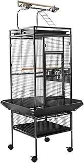 Taily Bird Cage Stand-Alone Aviary 155cm Large Bird Cages Travel Stand Budgie Parrot Birdcage with Removable Tray Black