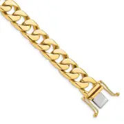 Solid 14K Yellow Gold 9 inch 12mm Hand Polished Flat Beveled Curb Link with Box Catch Clasp Bracelet