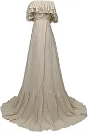[D&J DON&JUDY] Women's Boho Sexy Off Shoulder Smocked High Waist Side Split A Line Long Maxi Dress Maternity Gown for Photoshoot Cotton
