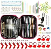 SNAIL GARDEN 115 Pcs Crochet Hooks Set,Complete Knitting Tool Accessories Kit, Yarn Knitting Needles in Pink Leather Case for Novice and Experienced People DIY Handcraft
