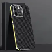 Jarttarn Carbon Fiber 600D Case for iPhone 16 Pro Max (2024),Kevlar Aramid Fiber Anti-Fall Magnetic Phone Case,Compatible with Wireless Charging,Durable Shockproof Protective Cover (Yellow)