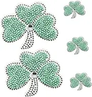 Veemoon 5pcs Bling Shamrock Iron Rhinestone Patches Lucky Leaf Embellishments for Hair Styling Clothing Easy DIY Application Compatibility for All Hair Types
