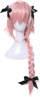 ROLECOS Astolfo Cosplay Wig Mens Long Braided Synthetic Hair Wigs Pink
