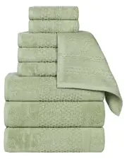 Superior Playa Zero Twist Cotton Medium Weight Solid Waffle Textured 9pc Towel Set