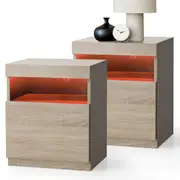 Oikiture Bedside Tables Set of 2 LED Nightstand Shelf Side End Table Natural