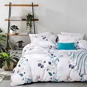 Elia Leaf Turquoise Aqua Quilt Cover Set, 3pcs Double Botanical Leaf Doona Cover Set (Double Size)