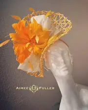 Kentucky Derby Fascinator Off White Cream Orange Big Del Mar Hat Royal Ascot Hat
