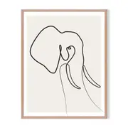 Line Elephant Framed Printed Wall Art - Timber