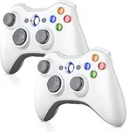 Nonbliep 2 Pack for Xbox 360 Controller, Compatible with Xbox 360 & Slim/PC Windows 10/8/7, with Upgraded Joystick/Dual-Vibration/2.5mm Headphone Jack for Xbox Controller Wireless White