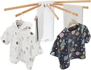 Todeco Wall Mounted Drying Rack with 7 Beech Wood Rod, Collapsible Clothes Drying Rack with Extra Botton Hook, Laundry Drying Rack for Bathrrom Balcony Laundry Room