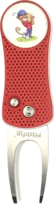 Pitchfix Hybrid Golf Divot Tool Red with Tiger Ball Marker