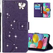 LEMAXELERS Case for iPhone 15, Wallet Case PU Leather Flip Folio Case with [Kickstand Feature] and [Card Slots] Cover for iPhone 15 6.1" Dark Purple Bling Butterfly GH