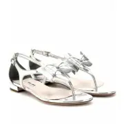 MIU MIU SILVER MIRROR CUTE BOW WEDDING FLAT THONGS EU 39.5 I LOVE SHOES PRADA