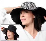 Sprigs Ikat Print Wide Brim Fringe Rvrsble Hat UPF 50-Black/Tan-One Size-A641426