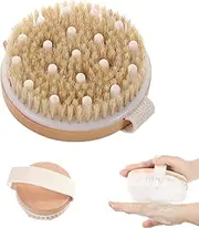 Dry Brushing Body Brush, Shower Brush Natural Bristles and Gentle Massage Nodes Exfoliating Brush for Get Rid of Your Cellulite and Dry Skin Improves Skin's Health And Beauty with Canvas Strap