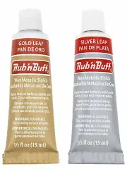 Amaco Rub 'N Buff Wax Metallic Finish, 2 Color Bundle (Gold Leaf, Silver Leaf)