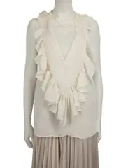 White Sleeveless Mesh Ruffle Top