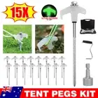 Screw in Camping Tent Pegs Glow in The Dark Head +Hex Drill Bit + Adaptor +Box
