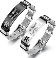 [Generic] 2 Packs Medical Alert ID Bracelet for Men Women,Custom Name ICE Engraved Identification Bracelets Adjust Mesh Chain Wristband Emergency Awarenes Jewelry for Diabetic Autism Allergy Epilepsy