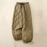Ladies Drawstring Quilted Padded Trousers Loose Pants Ski Winter Warm Retro Chic