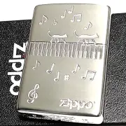 Zippo Cat Piano Design Note Silver Etching Oil Lighter Regular Case Japan