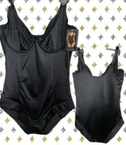 Nicole Miller XL Black Underwire Cups Hook & Eye Gusset Closure Shaping Bodysuit