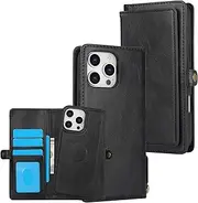 Cavor for iPhone 16 Pro Max Wallet Case,2 in 1 Magnetic Detachable Case Leather Flip Cover with Stand Feature & Card Slots & Wristlet Strap (6.9")-Black