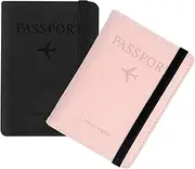 [POGEPE] 2 Pack Passport Holder, RFID Passport Wallet, Passport Covers Card Slots, Passport Case for Men and Women, Passport Covers with SIM Slot, Passport Protector (Pink+Black)