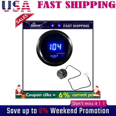 Car Black 2" 52mm Blue Digital LED Electronic Water Temp Temperature Gauge ∫ (for: Chrysler)