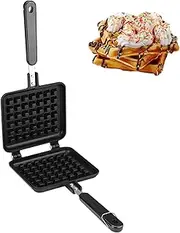 QANYEGN Aluminum Waffle Iron Maker, Non Stick Waffle Iron Pan, Camping Waffles Maker Pan for Family Breakfast Baking (12.40 x 5.51in)