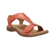 Nevenka Premium Leather Sandals for Women Hook & Loop Closure Flats-Red