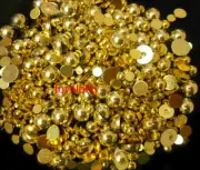 800 Pcs Gold Gloss Flatback Round Half Faux Pearls Beads DIY Crafts Nail Art