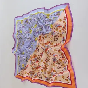 繽紛花園-紫｜頂級法式蠶絲方巾 BANNIES 蠶絲巾 絲巾 蠶絲 方巾