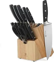 ZUNMARK Kitchen Knife Set, Professional 13 Piece Knife Set with Block and Sharpener, Sharp Chef Knife Set, Ideal for Home and Restaurants, Elegant Black