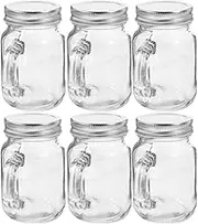 Cabilock 6PCS Jars with Handle,4oz Wide Mouth Glass Jars with Airtight Lid,Old Fashioned Drinking Glasses Glass Mugs with Comfortable Handle for Sugar, Cookie, Flour, Pickle