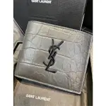 SAINT LAURENT YSL 鱷魚壓紋 牛皮 短夾 鈔票夾 義大利製