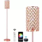 Crystal Floor Lamp with Remote Control, Smart Rose Gold Floor Lamps for Livin...