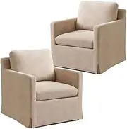 AZSJML Swivel Accent Chair Set of 2, 360 Degree Square Swivel Chair for Living Room, Mid Century Modern Upholstered Swivel Barrel Chair,Comfy Sofa Armchairs for Bedroom,Nursery,Chenille, Wheat